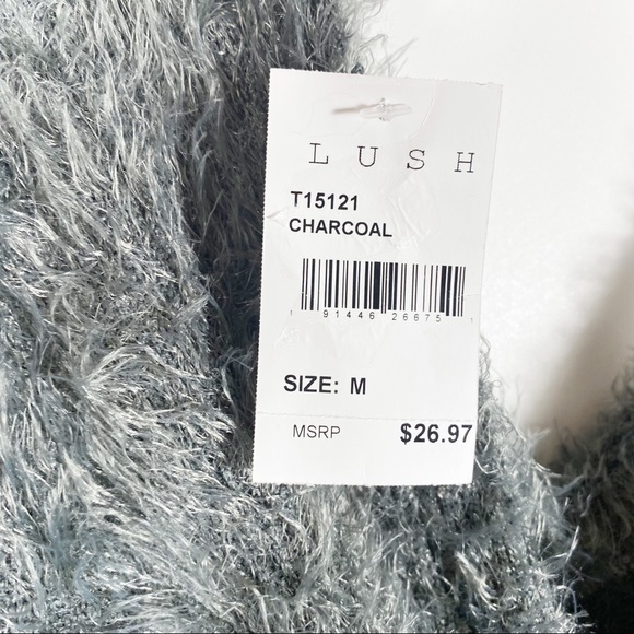 Lush Shaggy Sweater Gray Twist Butterfly Back Deep V-Neck NWT - Picture 12 of 12
